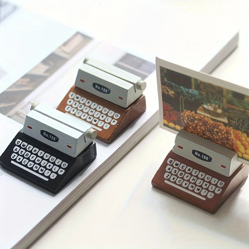 1pc Creative Home Retro Wooden Typewriter-shaped Message Clip, Office Desktop Decoration Photo Clip, Room Decor, Home Decor