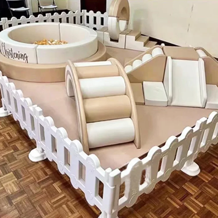 Hot Sale Tan Beige White Indoor Playground Soft Play Ball Pit  Tunnel Slide Combination  Equipment Set for  Rental Hire