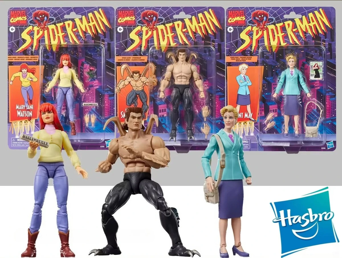 Hasbro Marvel Legends Retro Cardback Spider-Man The Animated Aunt May/Mary Jane Watson/Smythe Action Figure Original Model Toys
