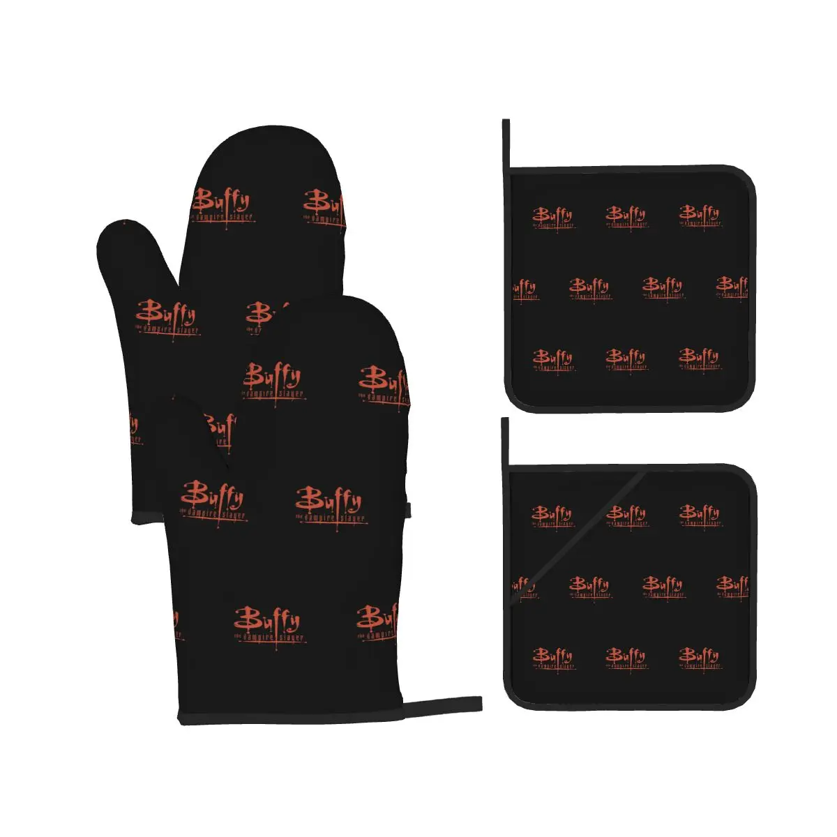 Buffy The Vampire Slayer Oven Mitts and Pot Holder Sets of 4 for Baking Kitchen Cooking BBQ Resistant Non-Slip Gloves