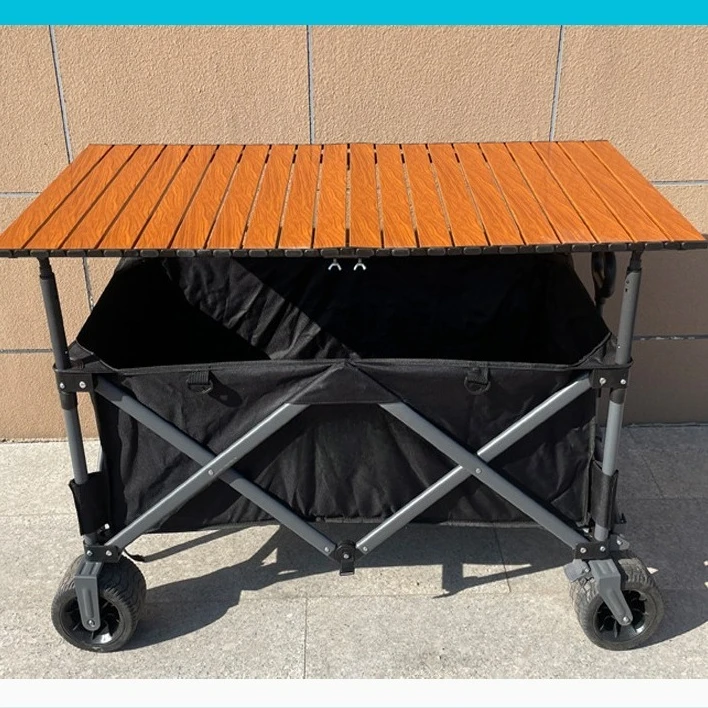سيارة كشك مسحوبة يدويًا، يمكنها رفع ورفع لوح طاولة كشك للتخييم الليلي في الهواء الطلق، ويمكن طيها وجمع سيارة المخيم