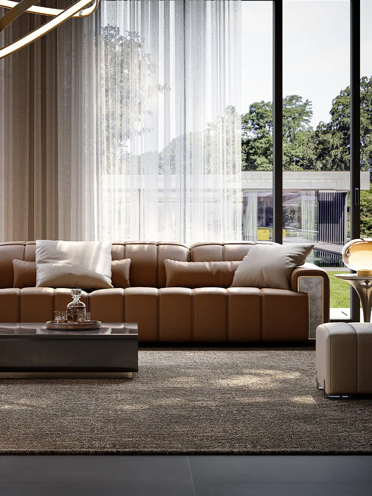 Villa luxury living room leather sofa, Italian light luxury functional sofa