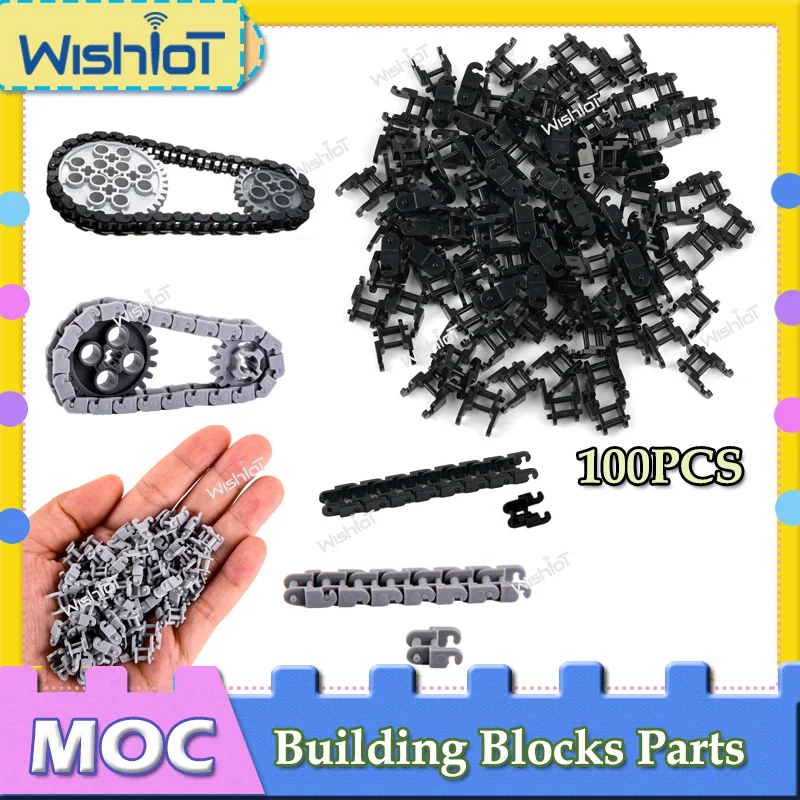 100 قطعة سلسلة صغيرة ربط الزاحف أجزاء اللبنات الفنية 3711 وصلة صغيرة معالج سلسلة الطوب اللعب اكسسوارات أسود/رمادي