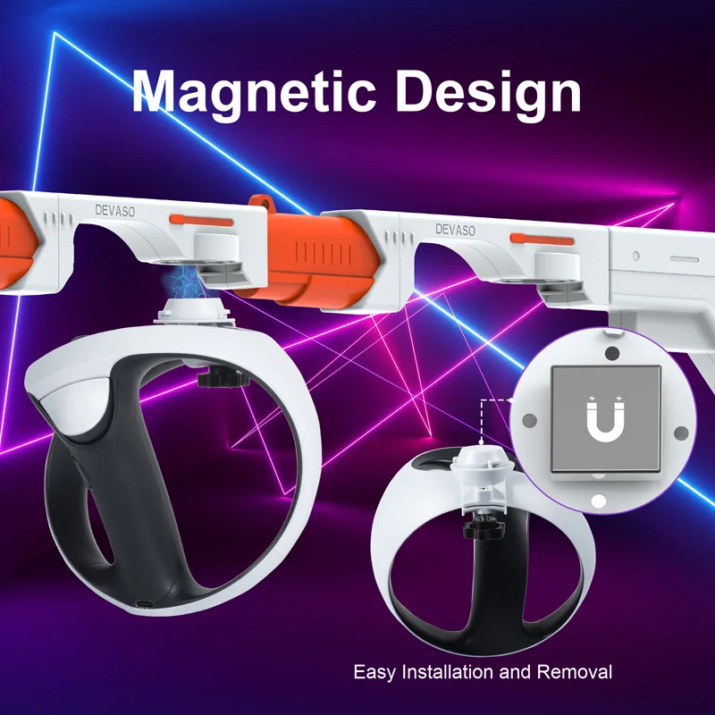 VR Gunstock for PlayStation VR2 Magnetic Suction Game Controller Gun Stock for PS VR2 Games with Shoulder Strap