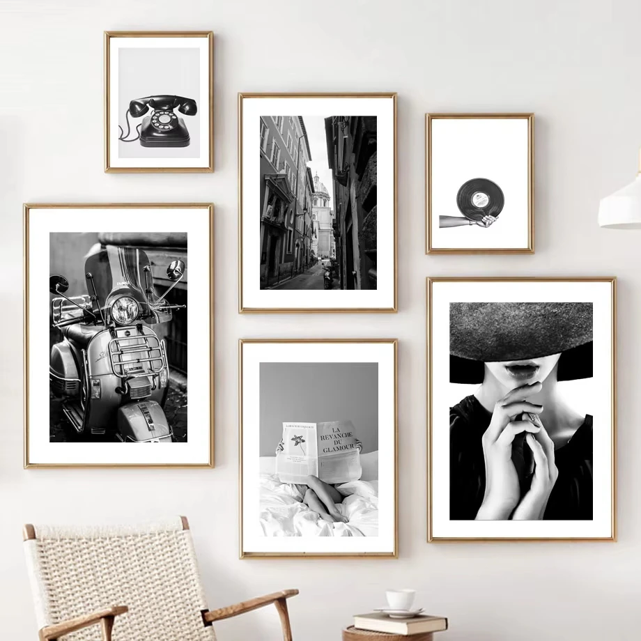 Black and White Landscape Fashion Photography Motorcycle Car Beauty Wall Art Canvas Painting Nordic Poster Home Decoration