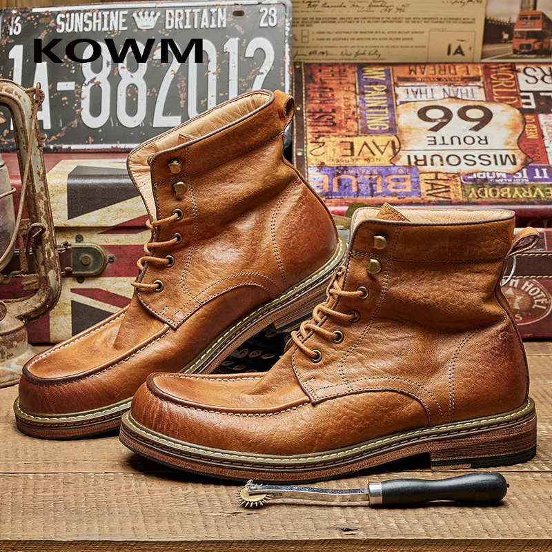 KOWM botas de senderismo en cuero de vaca Goodyear para hombre - imagen 5
