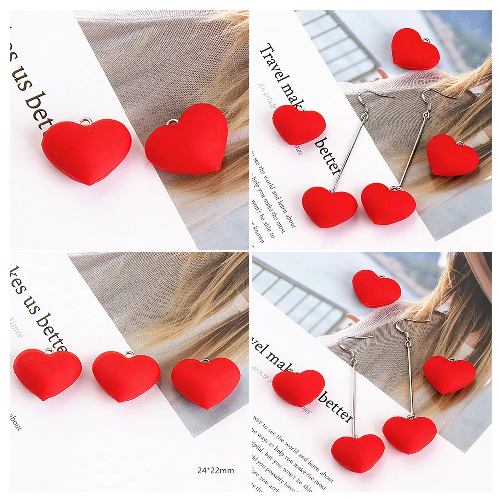 

20 Pcs Red Rubber Heart Eardrop Pendants DIY Necklace Bracelet Earrings Jewelry Making Supplies Charm Accessories Gift