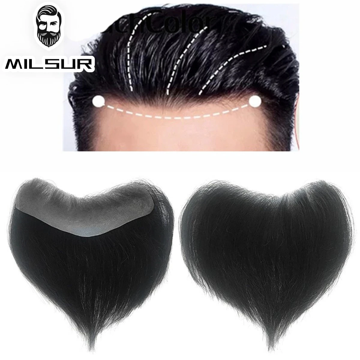 Peluca de cabello humano 100% para hombre, tupé frontal recto estilo V, pelo Remy con Base de piel fina, línea de cabello de Color Natural