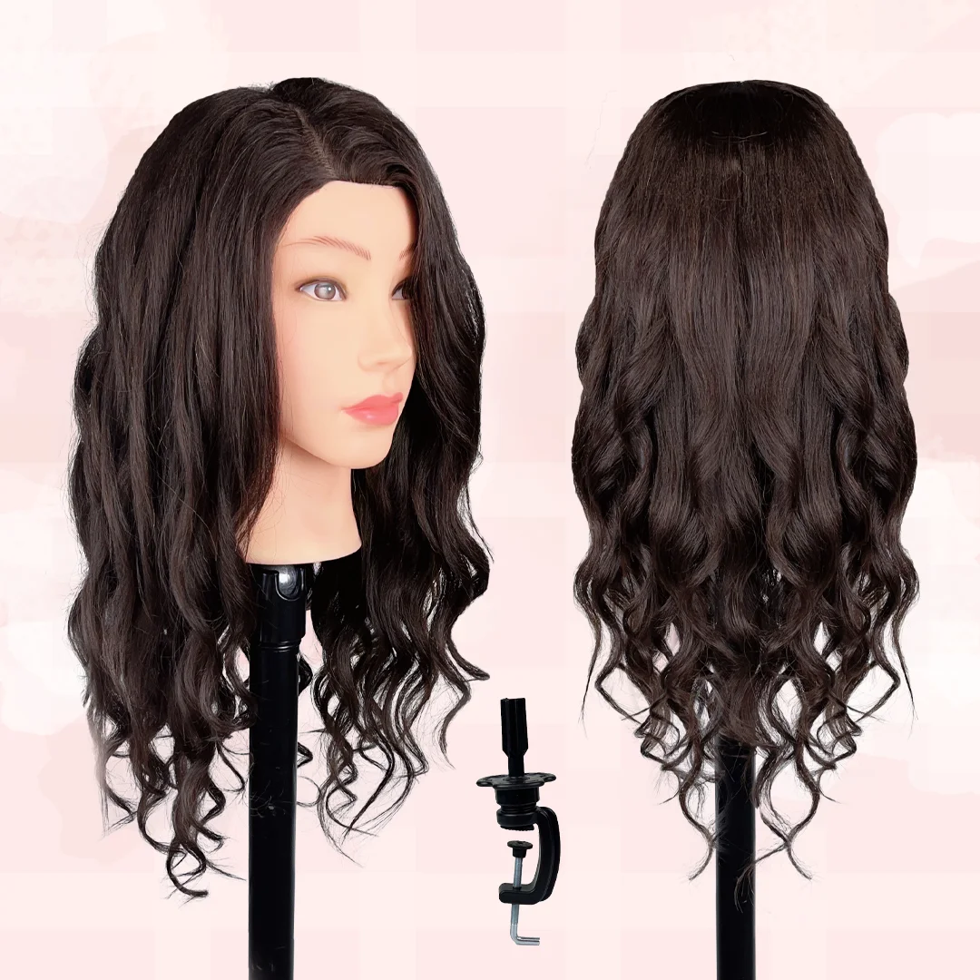 Cabeça de manequim cabelo humano 80% cabelo real cosmetologia manequim prática cabeça de boneca para trança penteado cabeça de corte conjunto