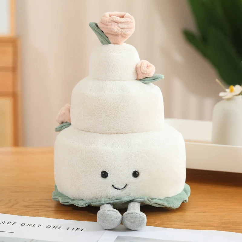 28cm wedding cake plush toy pure white flawless three-layer cake with flowers embellished children's home must have good things