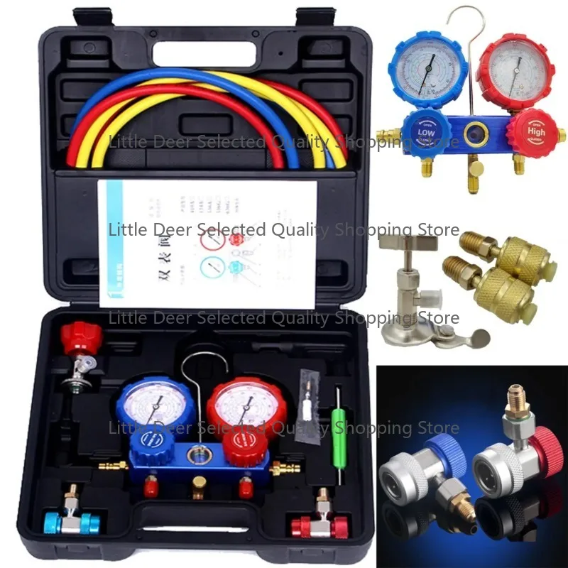 

Auto Air Conditioning Pressure Manifold Pressure Gauge Hose Kit for R-410A R-134a R-404A Refrigerant Pressure Gauge Set with Box