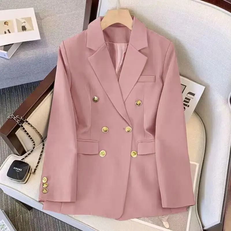 2023 New Spring and Autumn Season Fashionable Temperament Commuting Simple Double Breasted Solid Color Versatile Suit Jacket