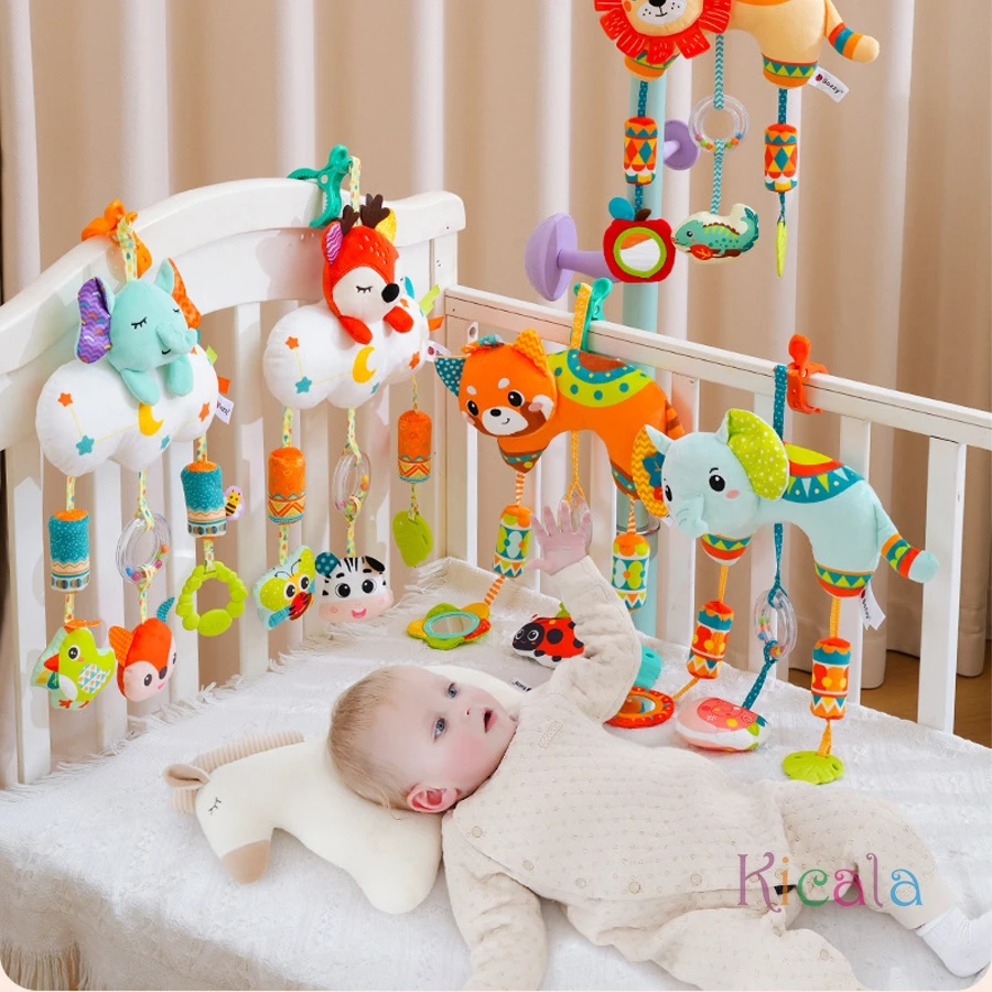 Giocattolo per bambini Seggiolino auto Passeggino Giocattoli Appesi Culla di peluche Campana colorata Morbidi sonagli sensoriali per bambini Massaggiagengive per bambini 0-12 mesi Regali