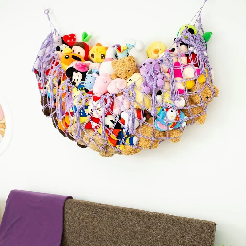 Cotton Rope Storage Basket Handwoven Toy Organizer Hanging Net For Plush Toys Kids Room Storage Bag