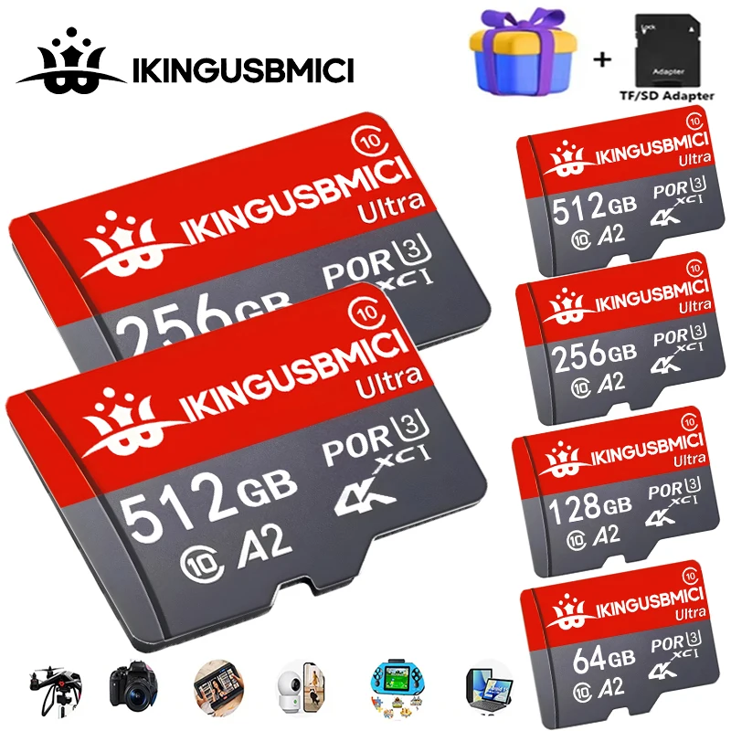 TF Cards SD Cards Micro TF SD Card Memory Card 64GB 128GB 256GB Large Capacity A2 High Endurance for Surveillance GoPro Gaming
