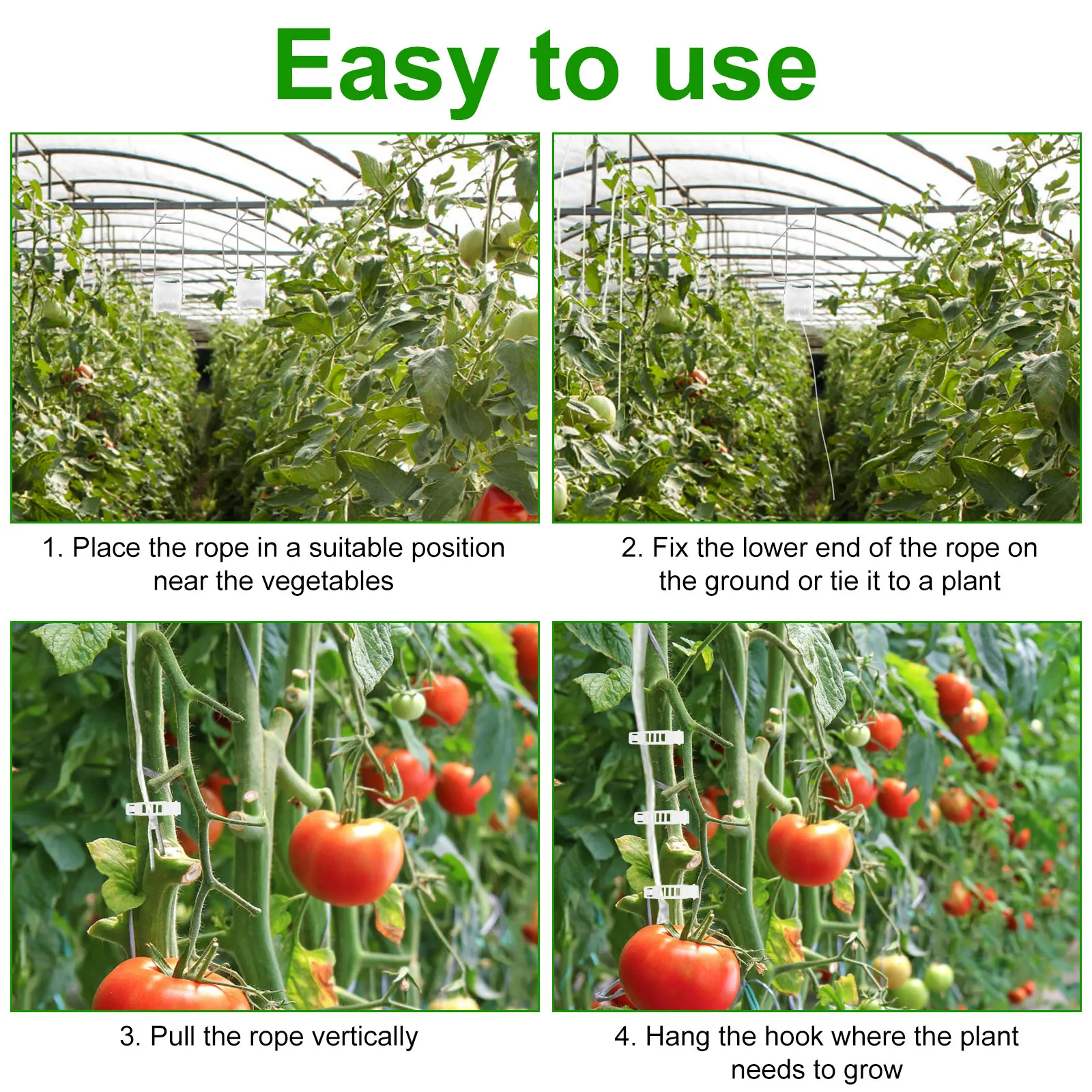 10pcs Tomato Roller Hook With 15m Rope Versatile Strong Load Bearing Flower Vine Crop Trellis Kit for Greenhouse Balcony