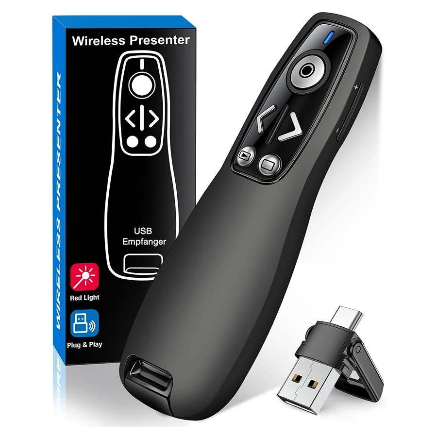 Presentatore Wireless RF ricaricabile puntatore a luce rossa RF 2.4GHz PowerPoint Clicker per PC Mac/presentazione PPT/Android