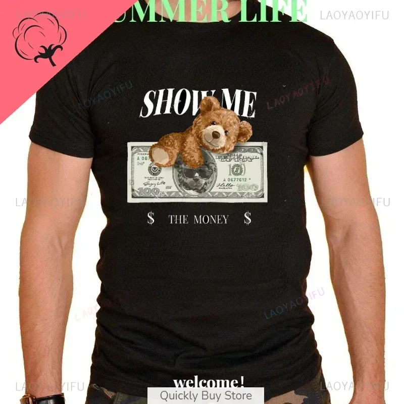 Money Is In The Air When You Chase Your True Passion Teddy Bear Man modal Clothing Creativity Casual Streetwears Mens T Shirts