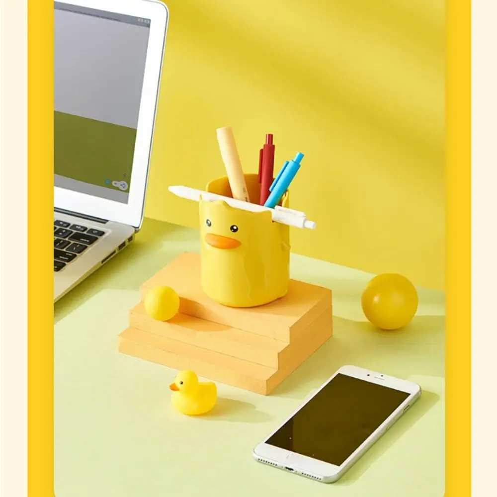 Little Yellow Duck Pen Holder Cartoon Pen Box Cute Mobile Phone Holder Creative Toothbrush Holder Storage Box Mobile Phone Rack