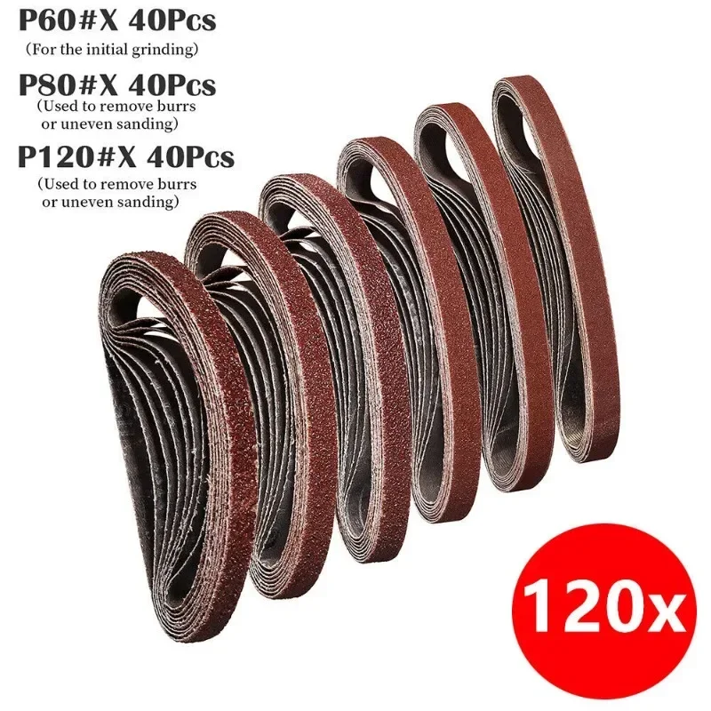 120개 샌딩 벨트 파워 세트 파일 샌더용 연마재 10 x 330mm 에어 벨트 샌더 폴리싱 페이퍼 그릿 60/80/120 샌드페이퍼