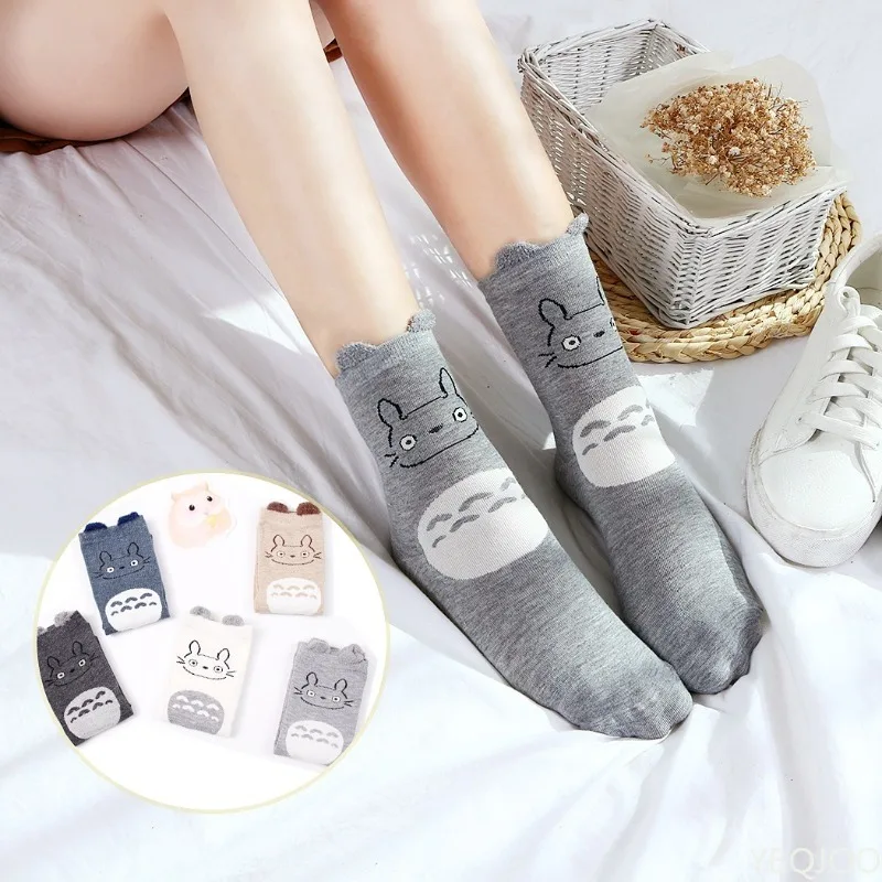 

5 пар повседневных и удобных носков средней длины с мультяшными животными для весны и осени, модные новые милые носки средней длины для девочек