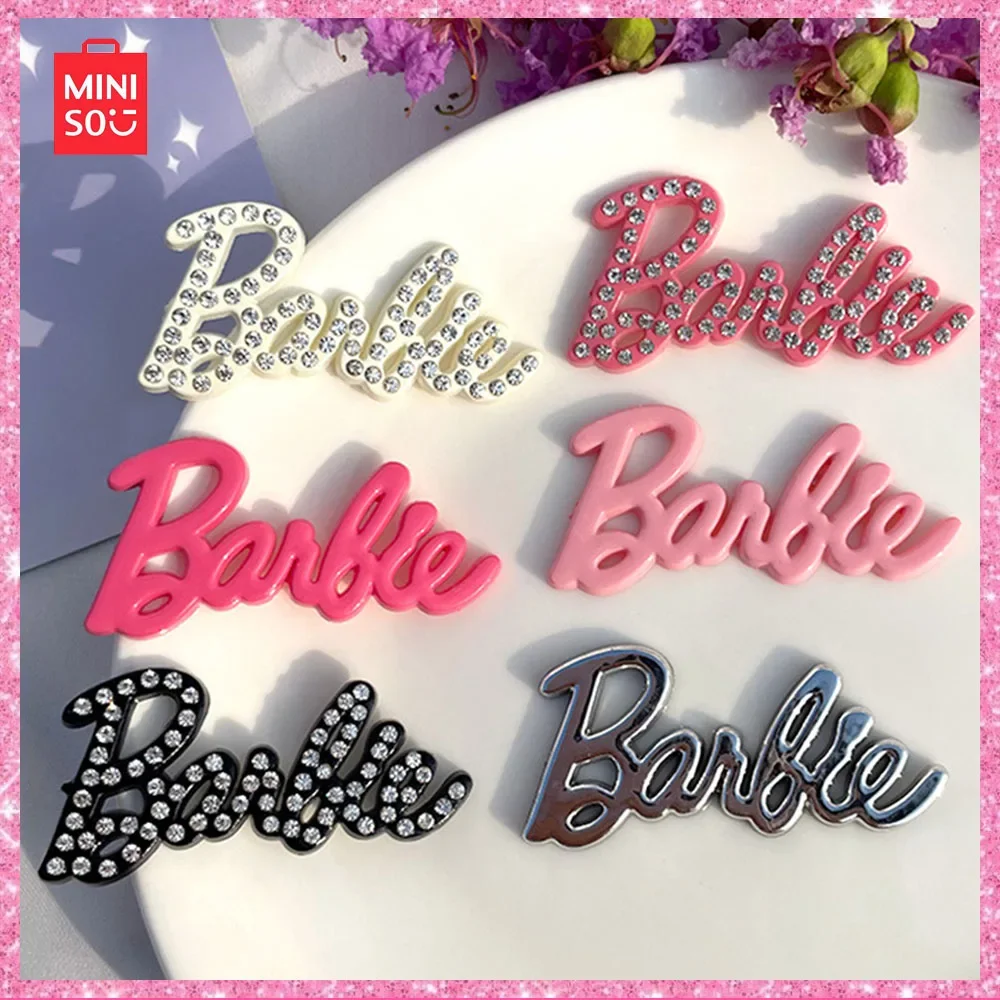 2024 Miniso Barbie Princess Diy spinka do włosów błyszcząca diamentowa litera biżuteria akcesoria odzież buty naszywka różowa dziewczyna prezent