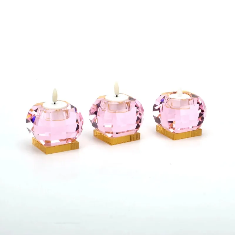 

Transparent single crystal candlestick holder pink teacup home decoration Valentine's Day gift craftsmanship