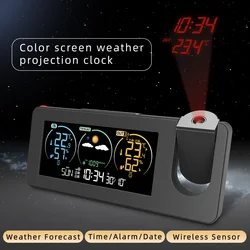 Thermometer Digital Projection Clock with Sensor Weather Station Wireless Indoor Outdoor Weather Forecast Thermo-hygrometer