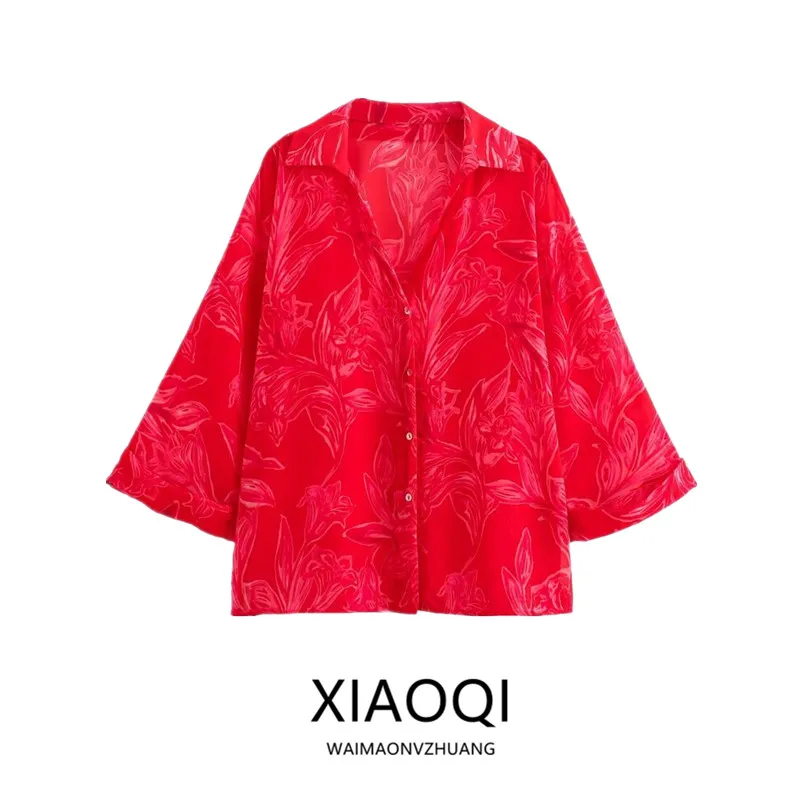 

Women's Floral Print Transparent irt Versatile Commute Sle Loose Fit Regular Length Other Material 00% New Autumn Design