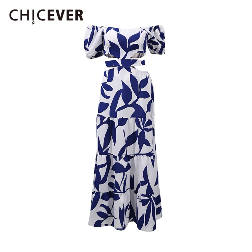 

CHICEVER Colorblock Casual Dresses for Women Slash Neck Off The Shoulder High Waist Temperament Cutout Slimming Mid Dress Female