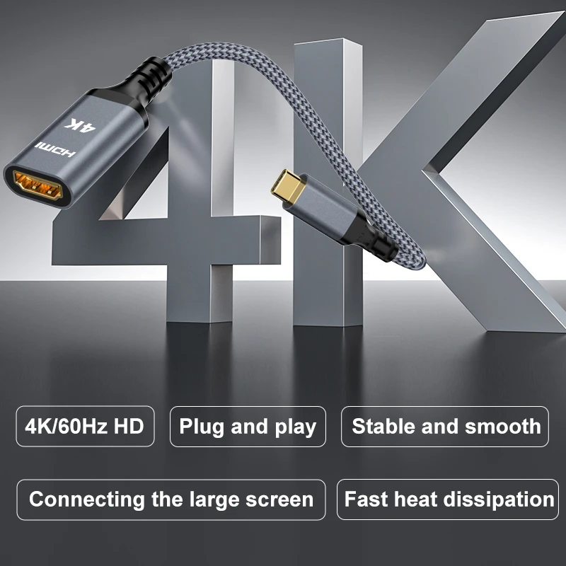 USB C to HDMI Adapter 4K@60Hz Cable [Thunderbolt 3/4 Compatible] with iPhone 15 Pro/Max,MacBook 2023, iPad Pro, iMac, S23, XPS - view 2