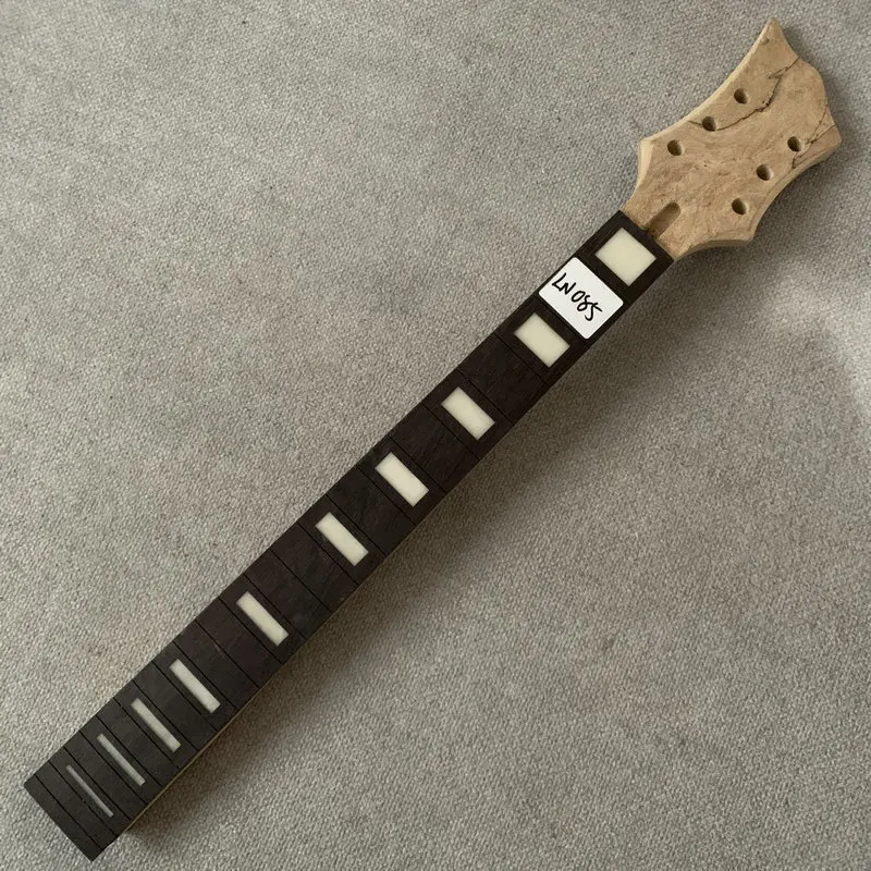 LN085 ที่ยังไม่เสร็จหัว L3 + R3 คอกีตาร์ไฟฟ้า 22 Frets ไม่มี Frets ไม่มีสีสีขาวบล็อก Inlay สําหรับเปลี่ยนและ DIY