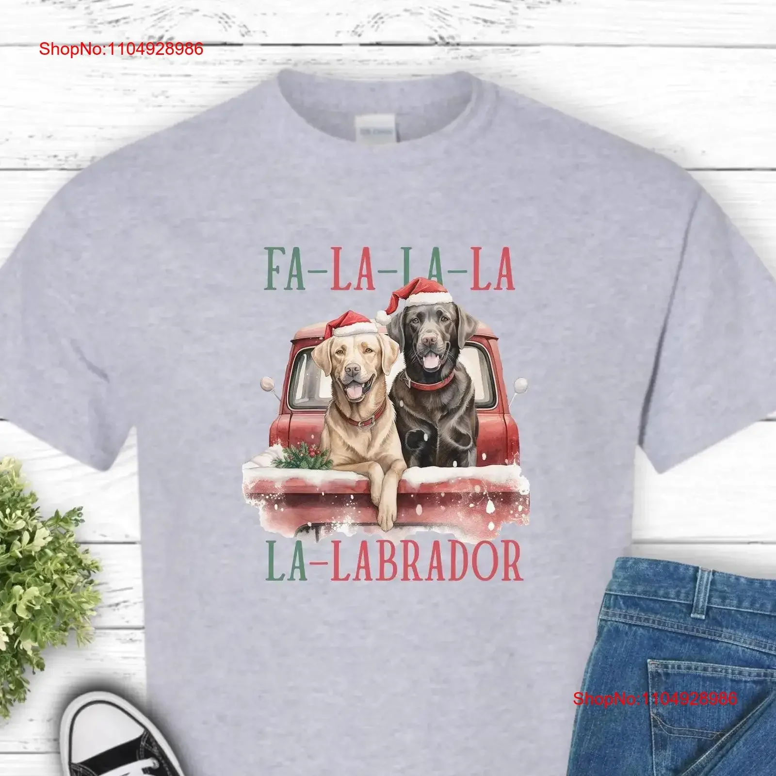 Fa La Labrador T-Shirt aus schwerer Baumwolle, Weihnachts-Hundeliebhaber, gelb, Lab-Schokolade, Vintage-Top, gewaschen, für den Alltag, lässig, Unisex