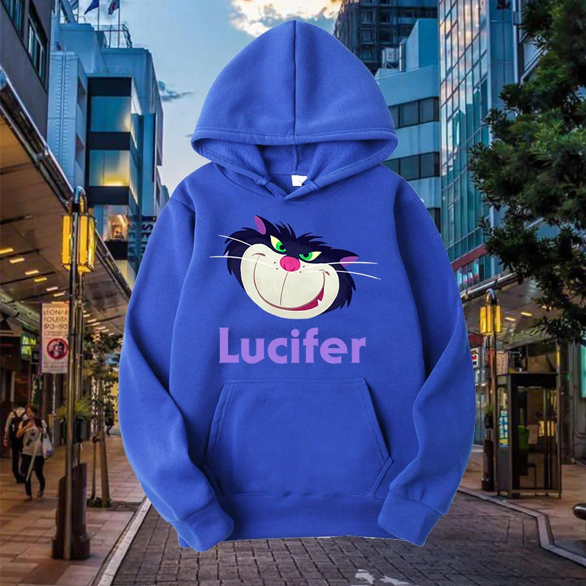 Popular Disney Cinderella Lucifer Cat print hooded men\'s and women\'s hoodies couple casual sports street hoodies