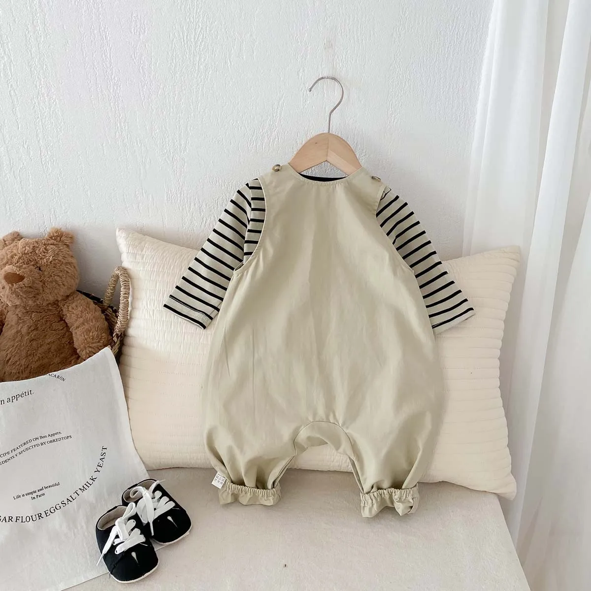 2pcs Summer Baby Sets Boys Girls Jumpsuit + Striped Long Sleeved T-shirt Two Piece Set Old Newborn Clothes 0-2 Years
