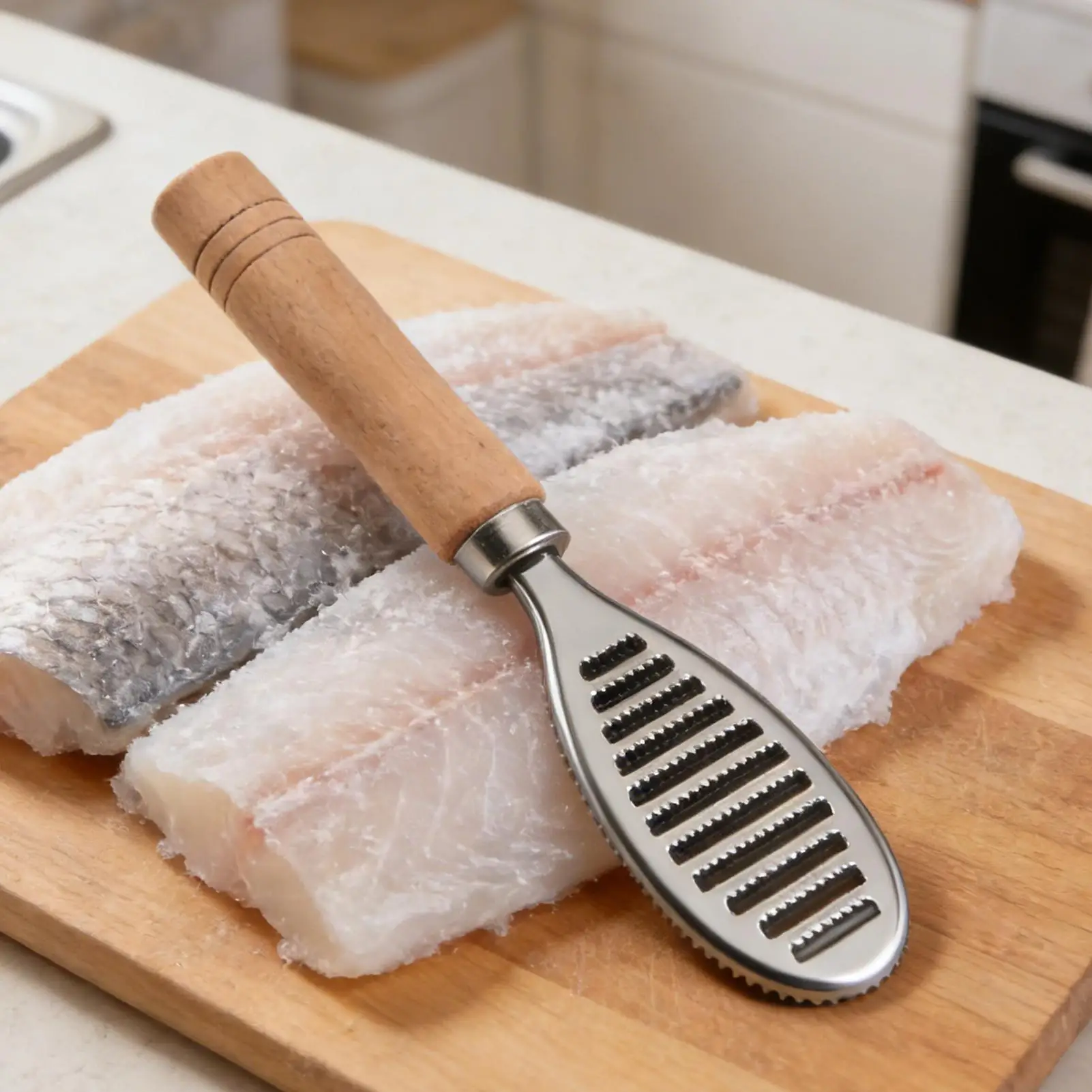 Fish Scaler Stainless Steel Wooden Handle Fish Scale Remover Integrated Casting Fast Cleaner Skin Brush Peeler Seafood Tools