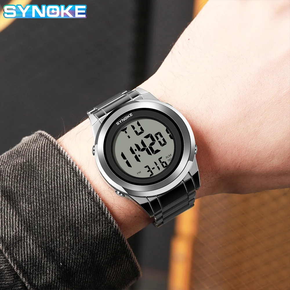 New ModelsTop Luxury Stainless Steel Strap Sport Watches Mens Waterproof Back Light Digital Wristwatch Male Alarm