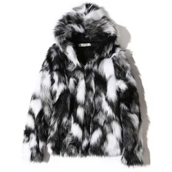 Winter Warm Plus Fleece Faux Fur Fox Fur Casual Mens Hooded Jacket Thick Boutique Fashionable Male Slim Coats Size S-5XL