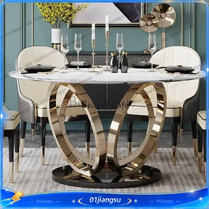 Luxury Round Sintered Stone Dining Table Set Modern Marble Top Kitchen Table and Chairs High End Home Furniture for Living