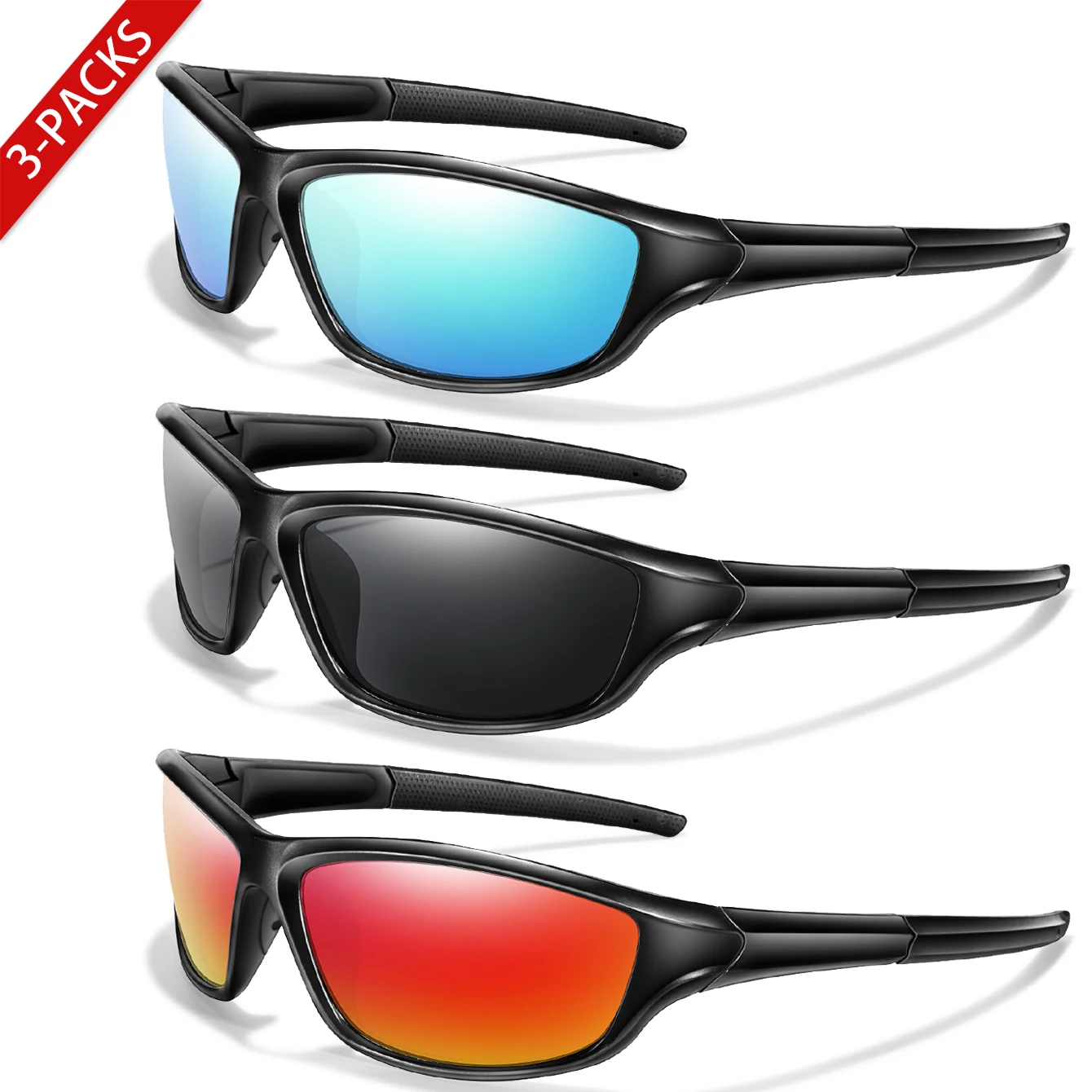 KAROS 3 Pcs Men Women Polarized Sports Sunglasses Cycling Glasses Outdoor Running Fishing Driving Eyewear Riding UV400 Eyewear