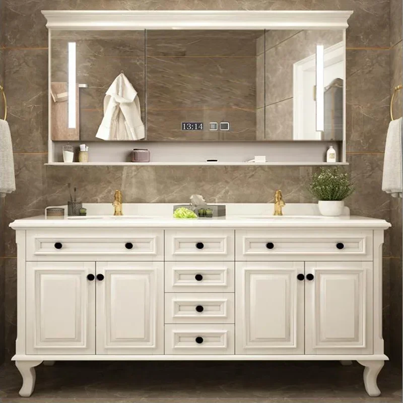 Solid Wood Bathroom Cabinet, Smart Mirror, Double Sink, Floor-to-ceiling Washbasin Cabinet, Bathroom Cabinet For Uni