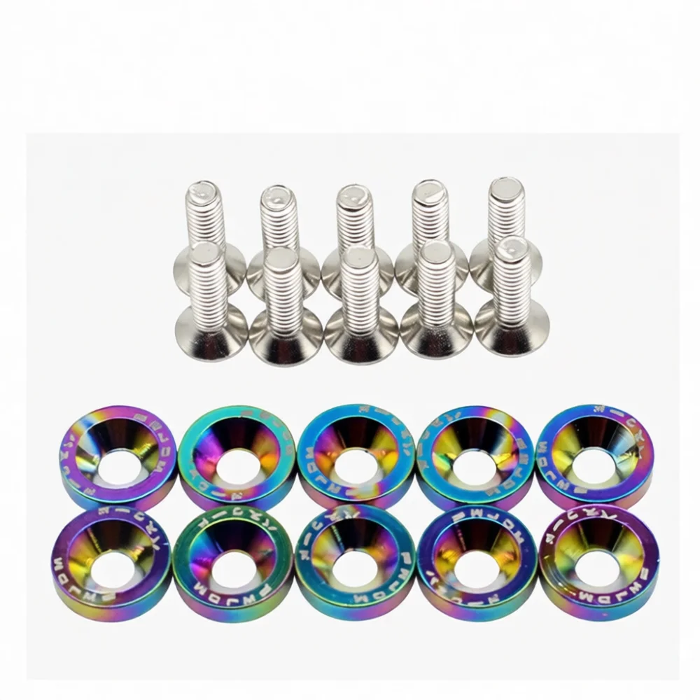 JDM Aluminum M6 Fender Washer Bumper Bolt Kit Car Engine Bay Decorative Fastener License Plate Refit Accessory Decoration