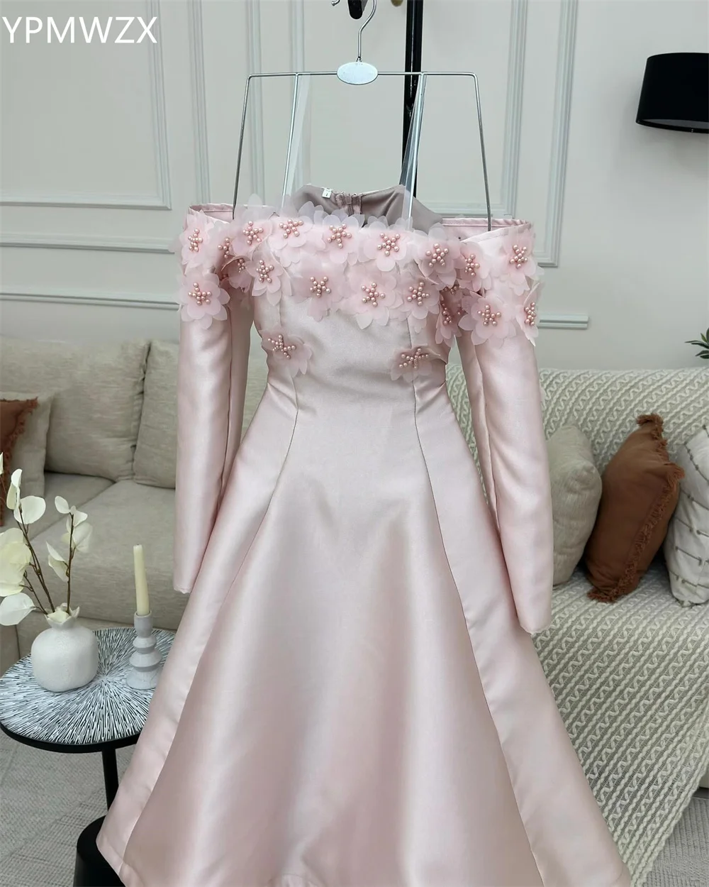 Customized Party Dress Occasion Prom Gown Evening Formal YPMWZX Off-the-shoulder A-line Knee Length Skirts Applique Bead Bespoke