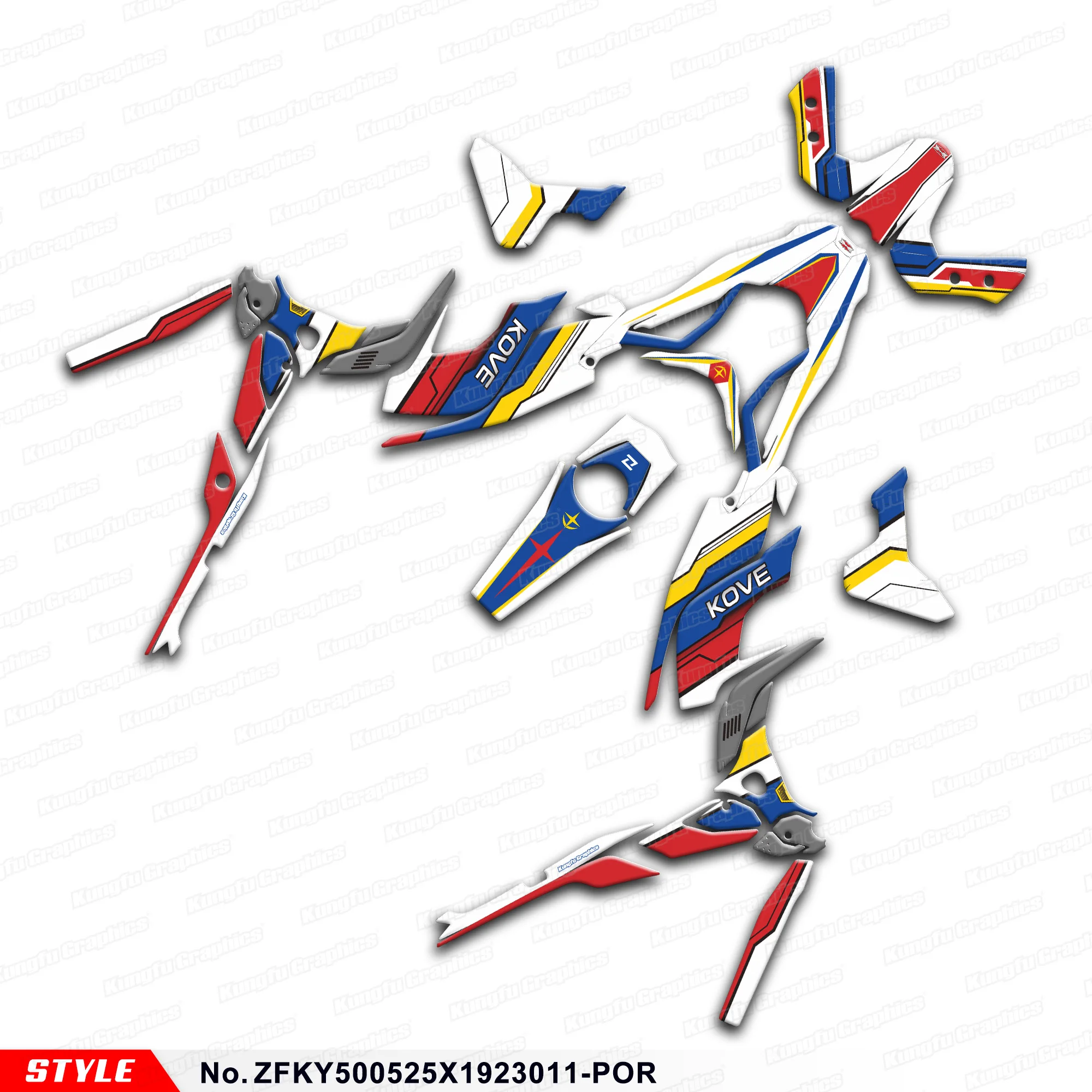 

JY RACING Sticker Sheet Adhesive Decals for KOVE 500X 525X 2019 2020 2021 2022 2023, Rebuilding, ZFKY500525X1923011-POR