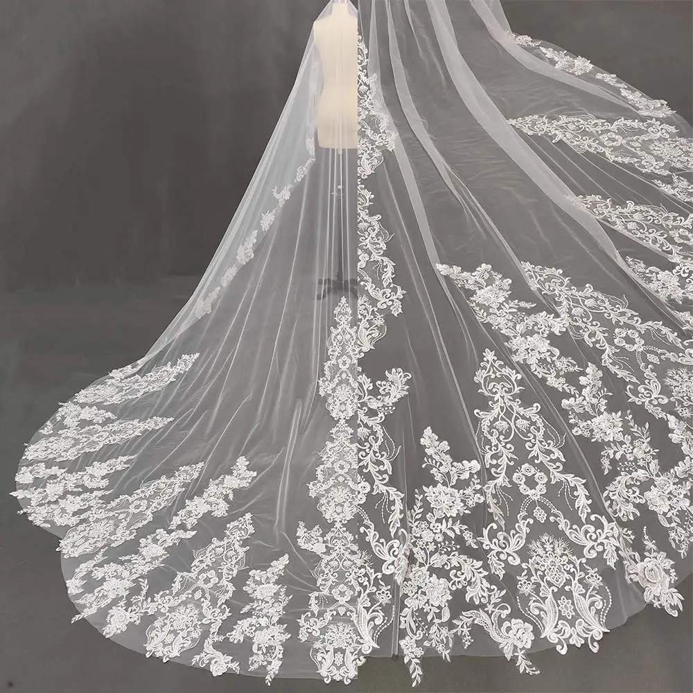 

Gorgeous Wedding Veils Appliques Lace One Layer Bride Complementos De Boda Velo De Novia Custom Made Bridal Accessories
