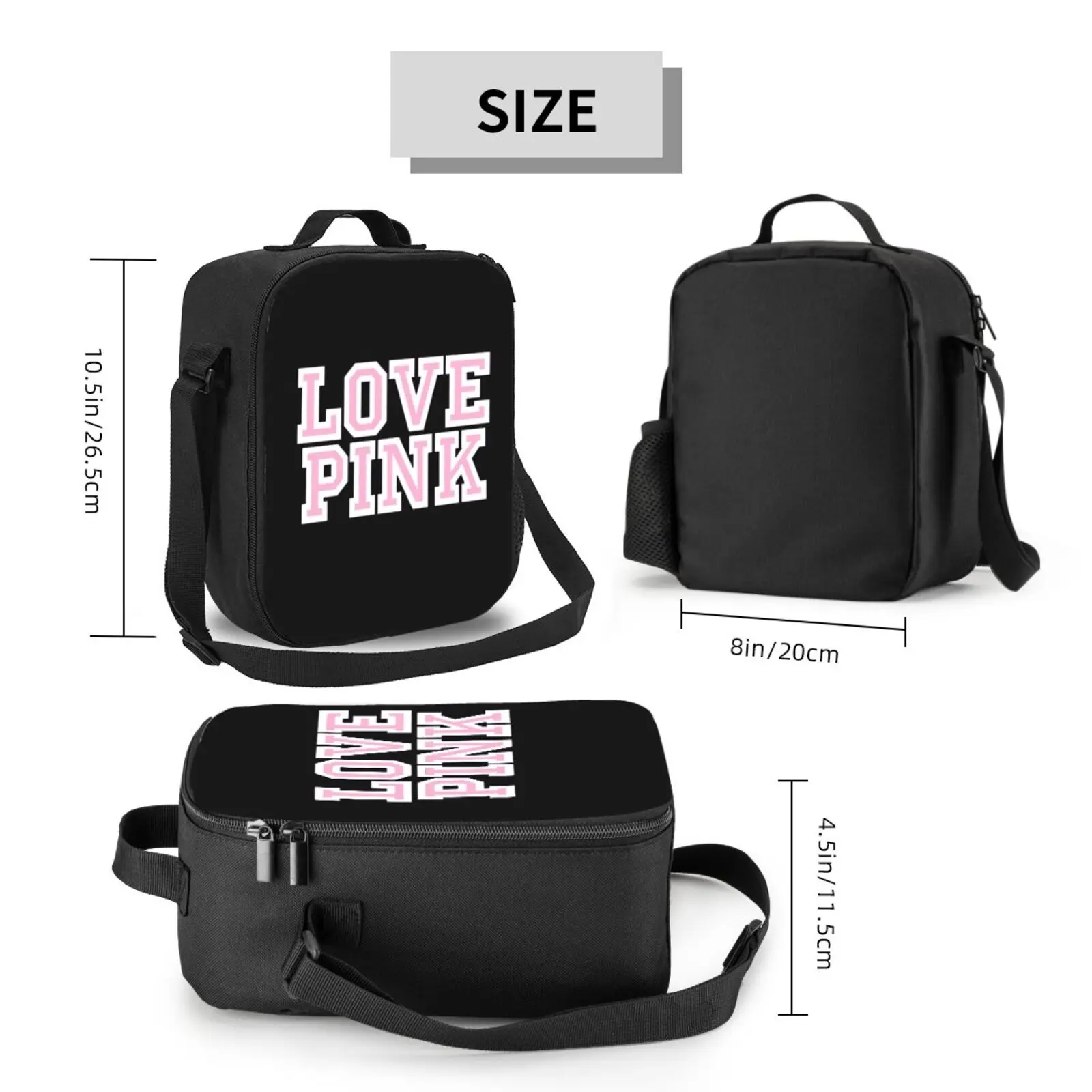 Black Pink Lunch Bags with Strap for Women Portable Thermal Insulated Lunch Box Container Cooler Bag Tote Bento Pouch for Work