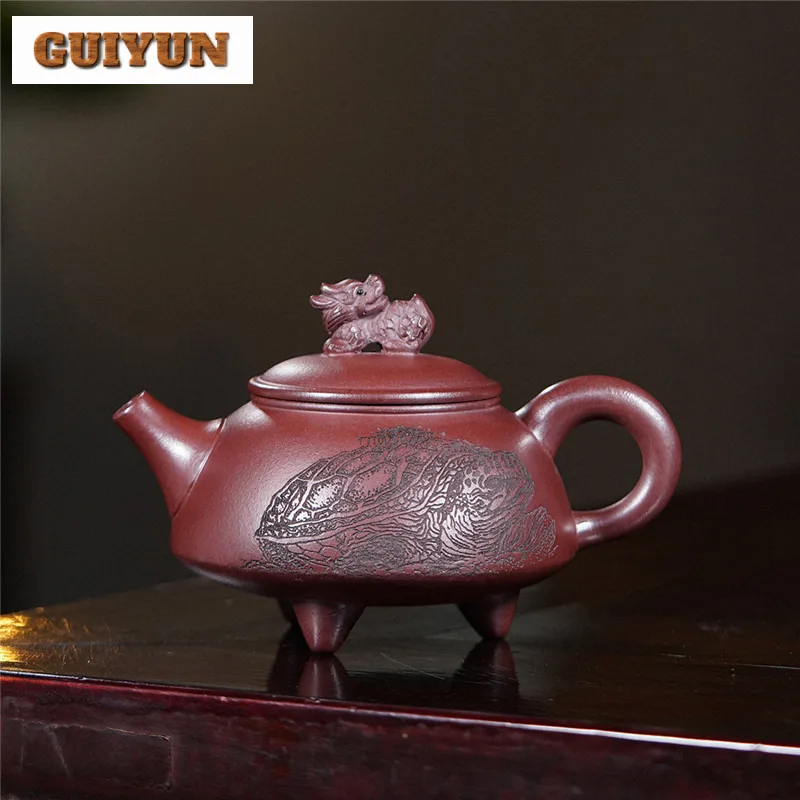 230ml Retro Yixing Purple Clay Teapots Handmade PI Xiu Tripodia Pot Raw Ore Dragon's Blood Sand Mud Kettle Zisha Tea Set For Tea