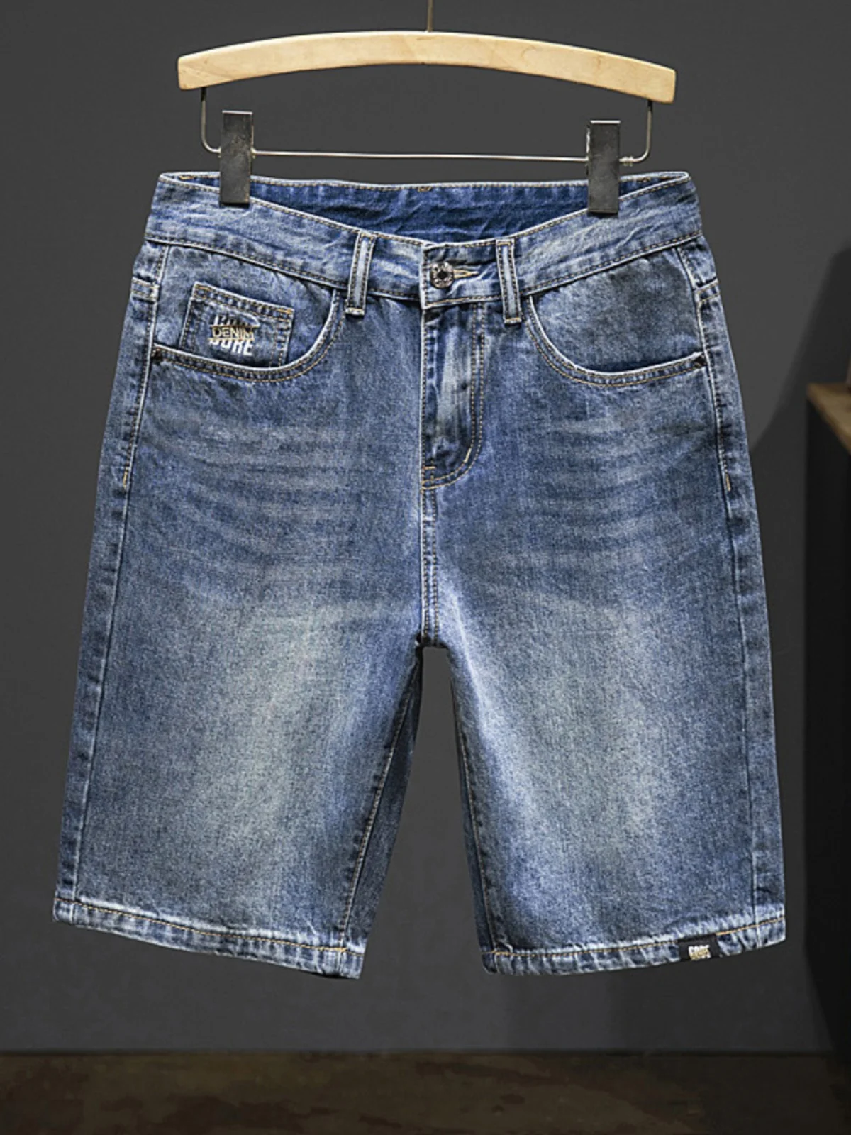 

Retro Denim orts for Men Summer Thin Loose Straight Leg Five-Quarter Casual Jeans Trendy Cotton Stretch Denim mid Waist