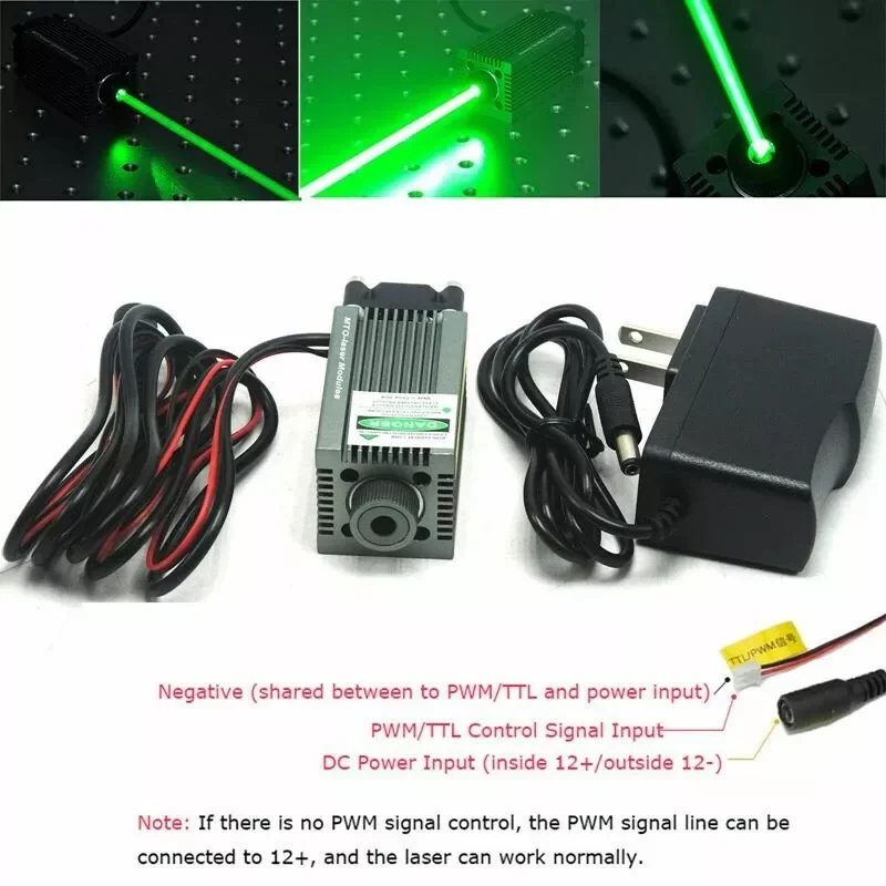 

Фокусируемый модуль зеленой лазерной точки 520 нм, 1 Вт, гравировка и резка TTL и адаптер 12 В