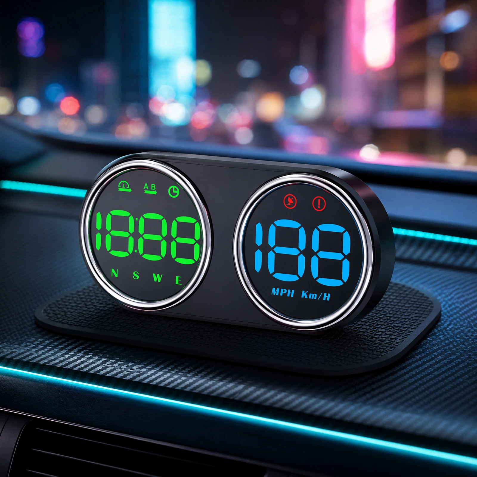 Head up Display GPS HUD Car 4 Inch Split Screen Speedometer Driving Time Mileage Adjustable Backlight Type-C
